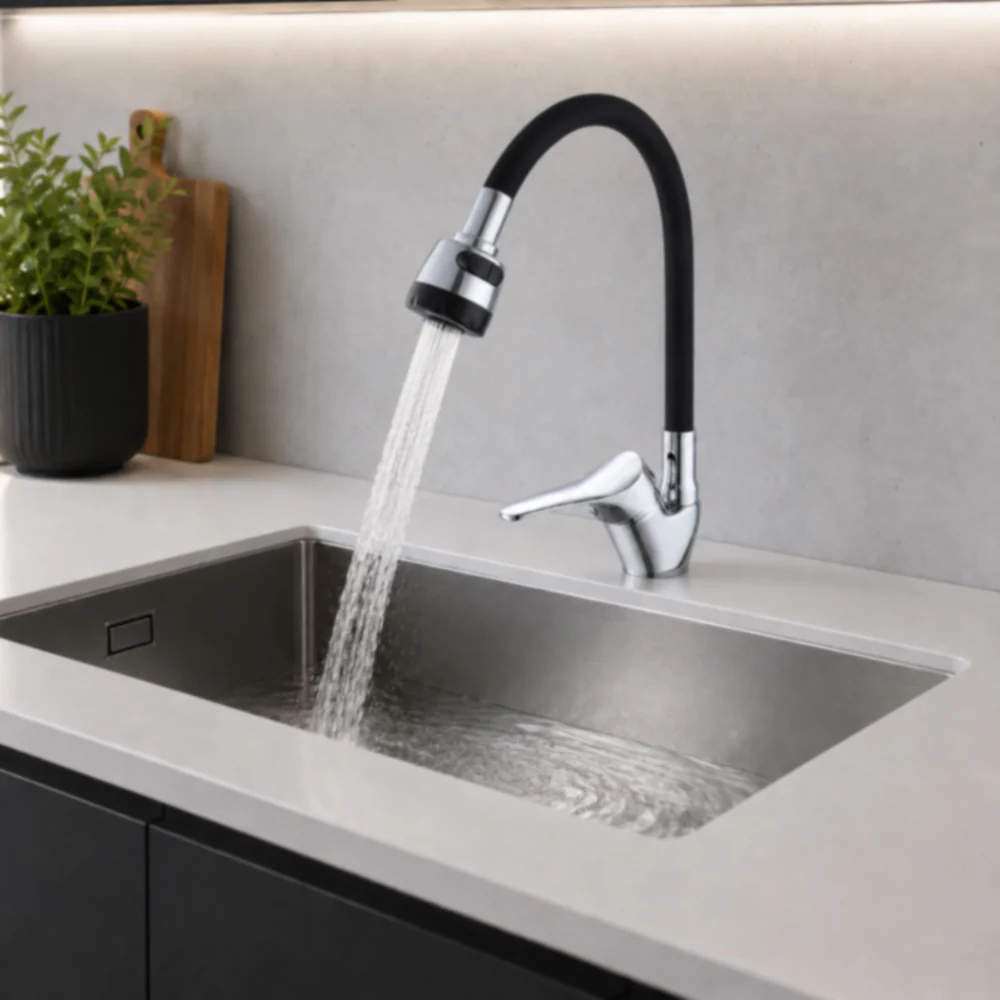 Rubinetto con doccetta in silicone flessibile da cucina 2 getti - immagine 5