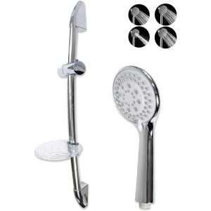 Saliscendi cromato con soffione multigetto staffa porta sapone 70 cm