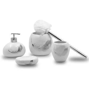 Accessori bagno dispenser portasapone bicchiere  scopino piuma argento