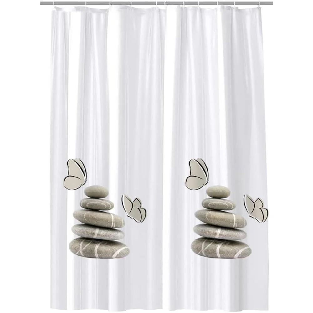Tenda doccia impermeabile PVC 180x200 cm 12 ganci motivo sassi - immagine 2