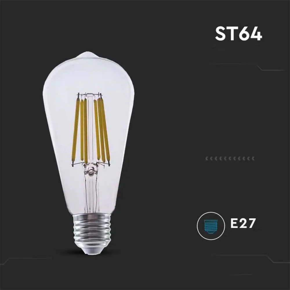 Lampadina led filamento 8 watt E27 luce calda 3000k vetro trasparente - immagine 3
